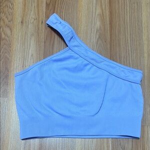 One-Shoulder Blue Ribbed Women's Sports Bra